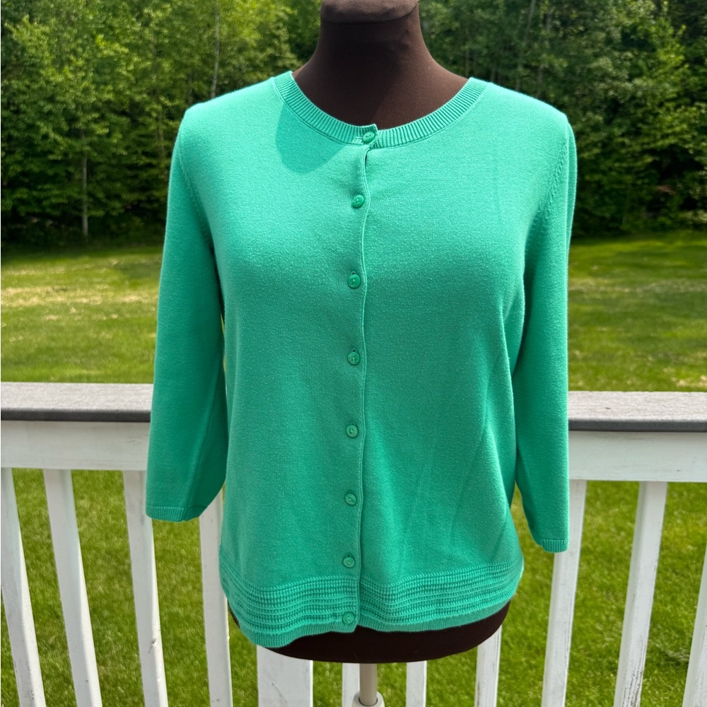 Talbots Green Cardigan Sweater Lightweight Knit
